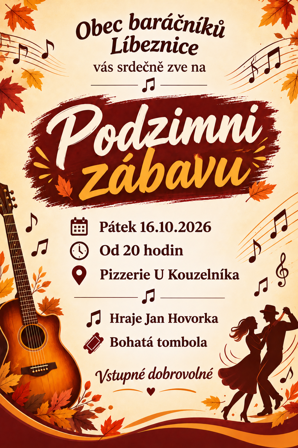Pozvánka na podzimní zábavu pátek 16.10.2026