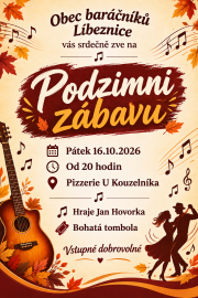 Pozvánka na podzimní zábavu pátek 16.10.2026