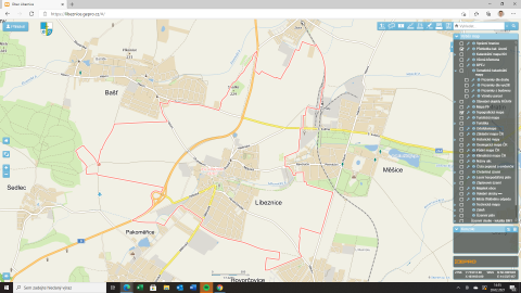 Hranice katastrálního území Líbeznic - topografická mapa
